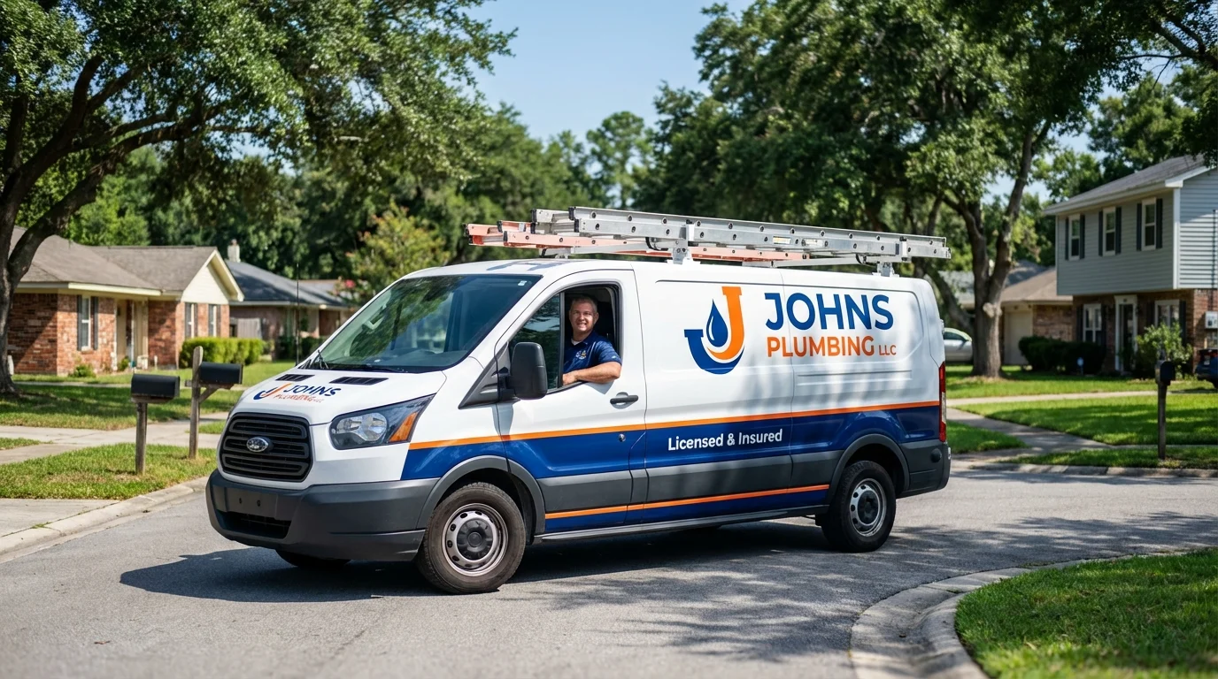 Johns Plumbing LLC service van in Greenwich, NY