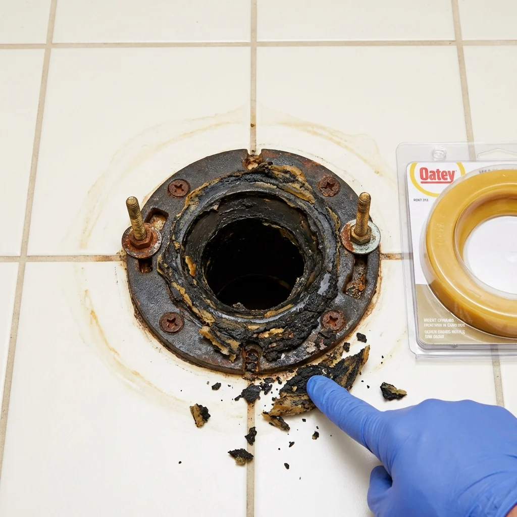 Failed wax ring showing water seepage at the base of a toilet in a Greenwich, NY home
